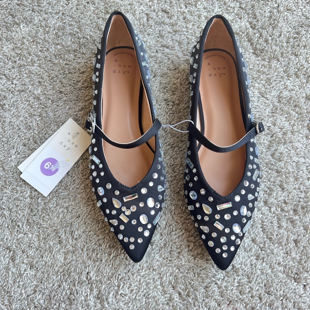 A New Day Black Rhinestone Flats